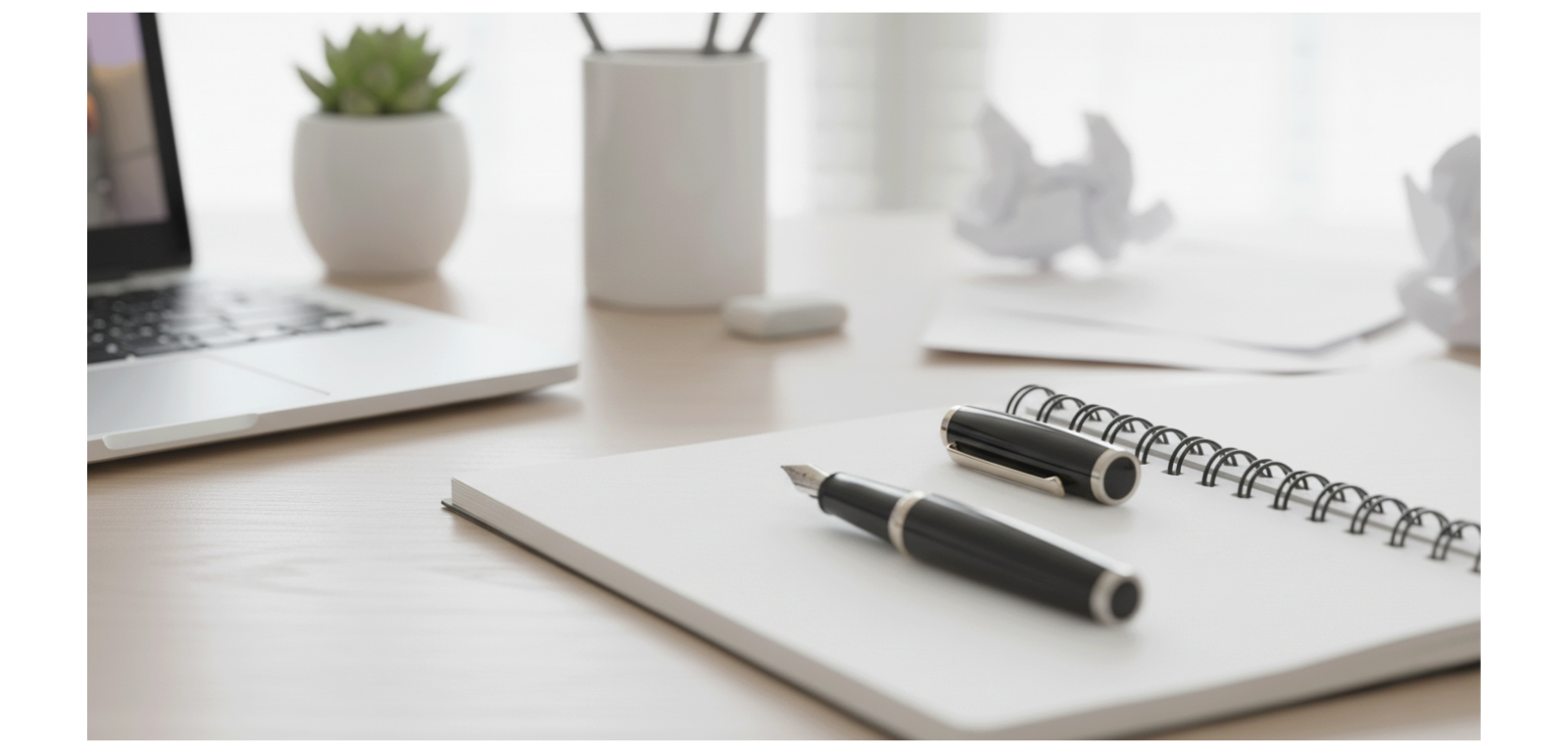 Penna som ligger på ett block som ligger på ett skrivbord