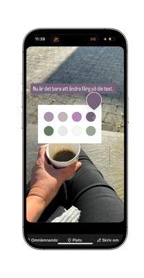En mobil som visar urklipp med färger på Instagram 
