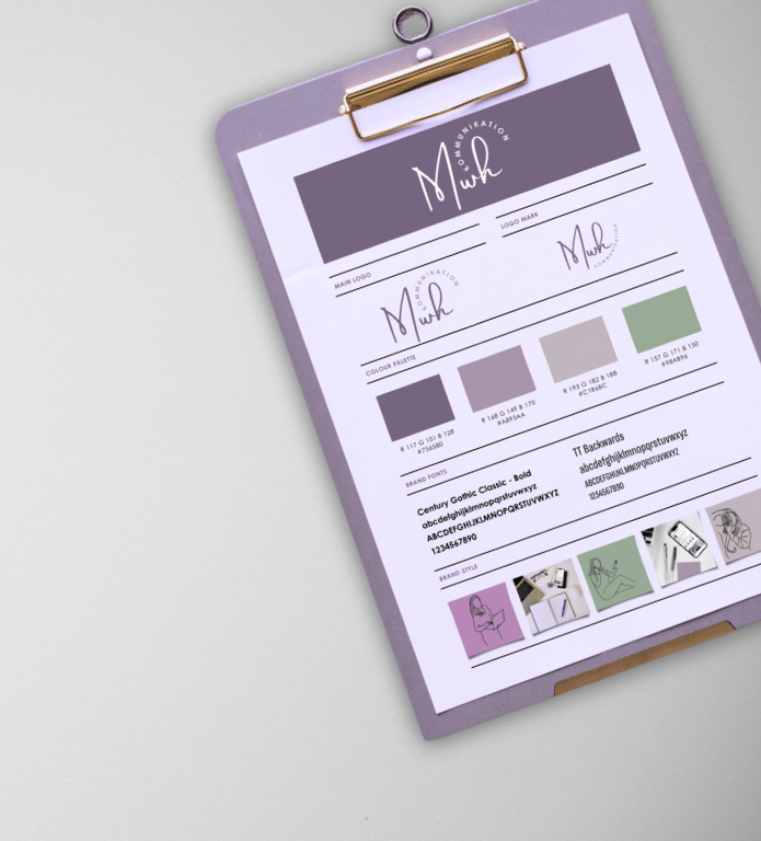 Ett skrivbord med en grafisk profil på ett dokument